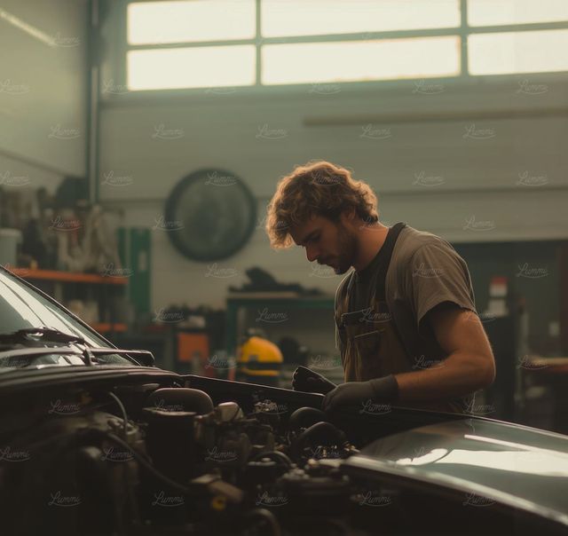Technician inspecting the underside of a car on a lift