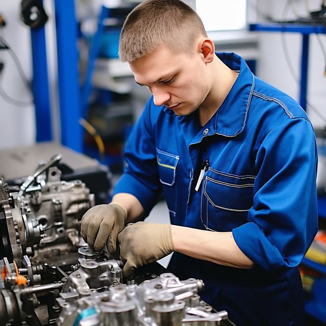 Mechanic checking the engine oil level